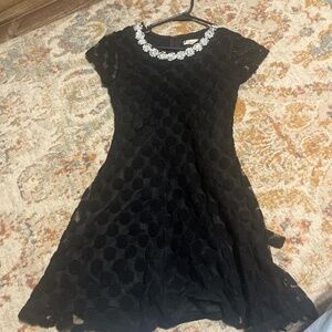 Speechless kids black polka dot dress with floral rhinestone